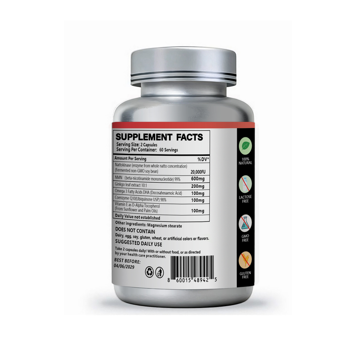 Nattokinase + NMN 1500mg  (120 Capsules)